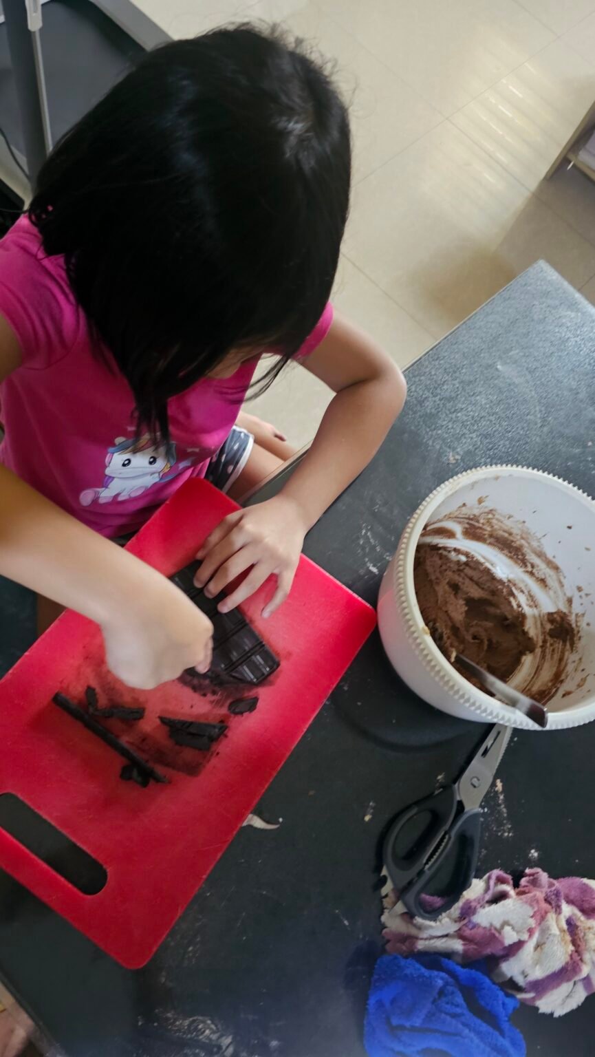 Chopping the dark chocolate bar